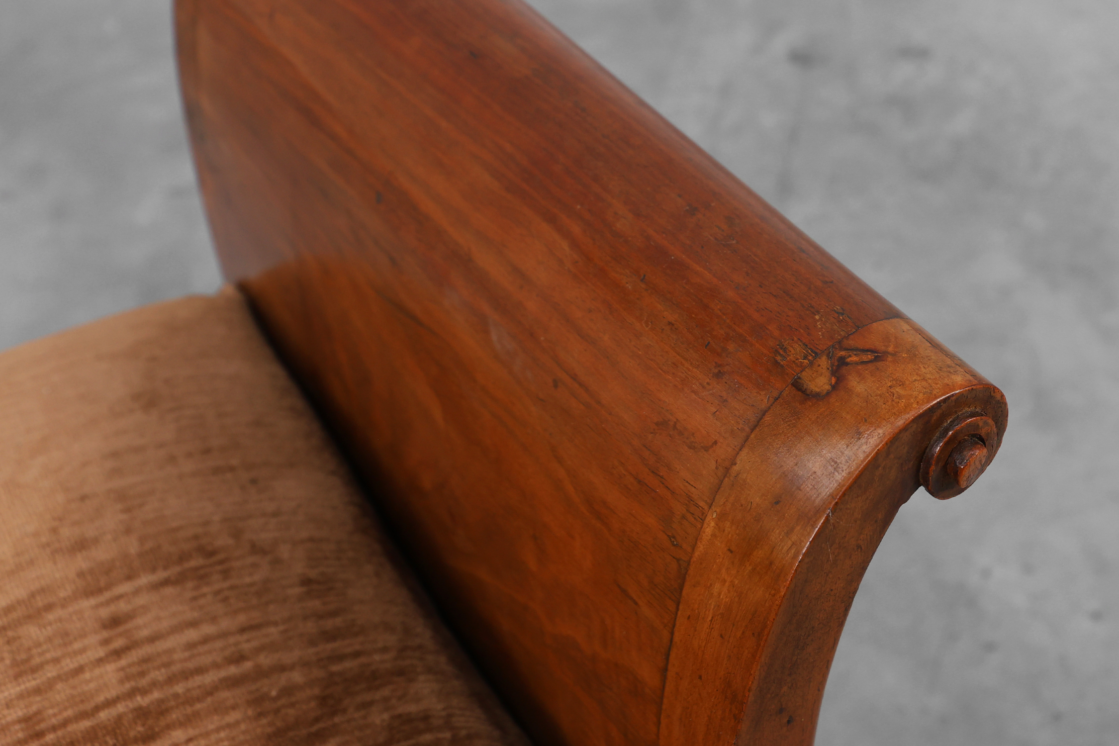 Art Deco Walnut Stool with Original velvet Upholstery, Italy ca. 1920thumbnail